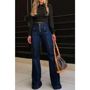 NWT ~ Women's Button Fly Boho Denim Blue Jeans ~ Size 0X